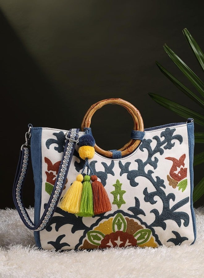 Anekaant Tribal Sutra Off White Canvas Embroidery Tote Bag for Women | Perfect for College & Everyday Carry - Image 3